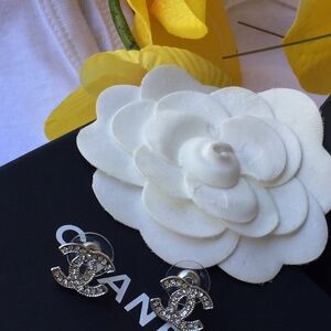 Chanel Silver Crystal Earrings
